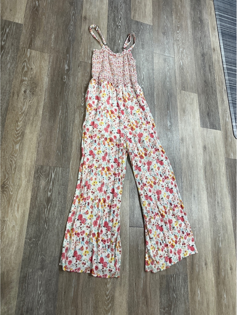 Blue Rain Women's Floral Smocked Jumpsuit with Wide Legs, Size S